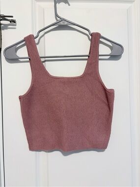 Kendall & Kylie Ribbed Cropped Tank in Dusty Rose